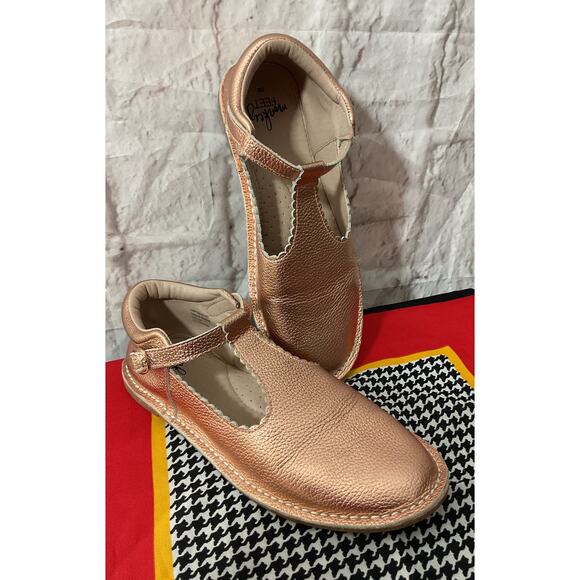 Monkey Feet Size 39 W 8.5 Pebbled Metallic Leather T Strap Mary Jane Comfort - Picture 3 of 7
